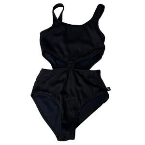 Abercrombie Kids Girls Black Ribbed Cutout One-Piece Bathing Swimsuit 9/10